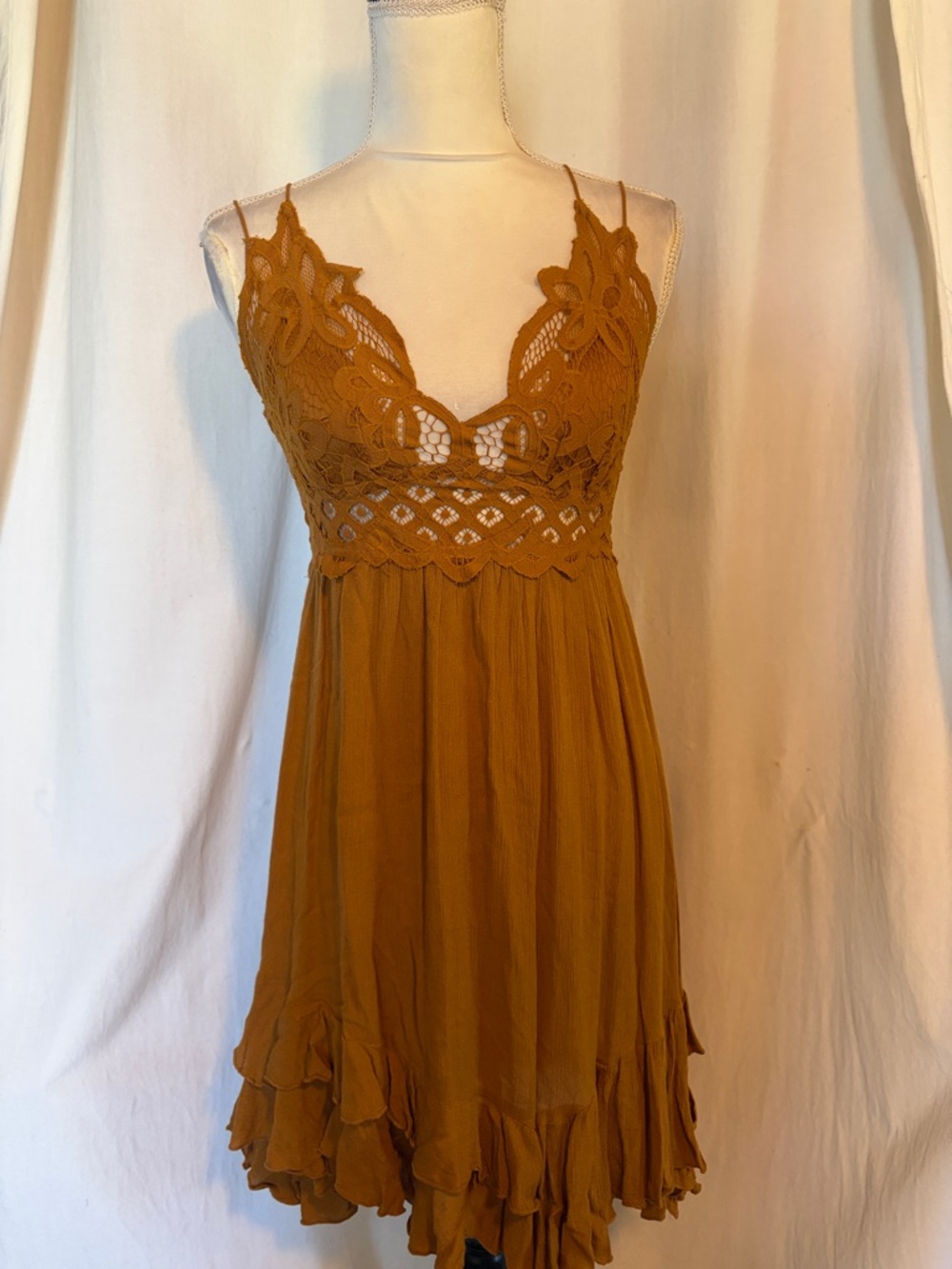 Free People One mustard strappy dress size medium